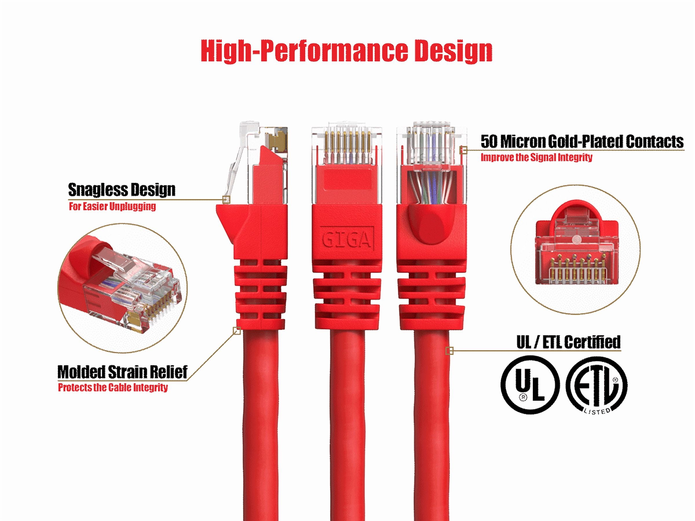 Cable Leader 50ft Cat6 UTP Ethernet Network Patch Cable Snagless 24AWG Bare Copper, Red