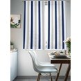 thumbnail image 5 of Navy Blue Stripe Semi Sheer Curtains 72 Inch Length 2 Panels Set, Geometric Grey White Vertical Striped Sheer Kitchen Curtain Privacy Voile Window Curtain for Living Room Bedroom Rod Pocket Drapes, 5 of 7