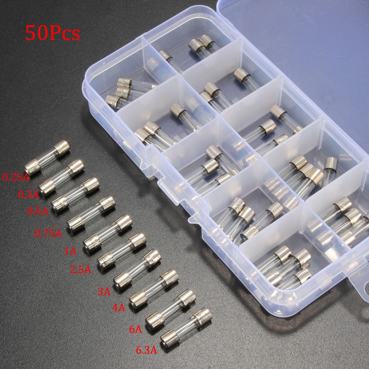 50pcs Slow Blow Glass Tube Fuse Assortment Kit 5x20mm 250mA6.3A Electrical Tool Walmart Canada