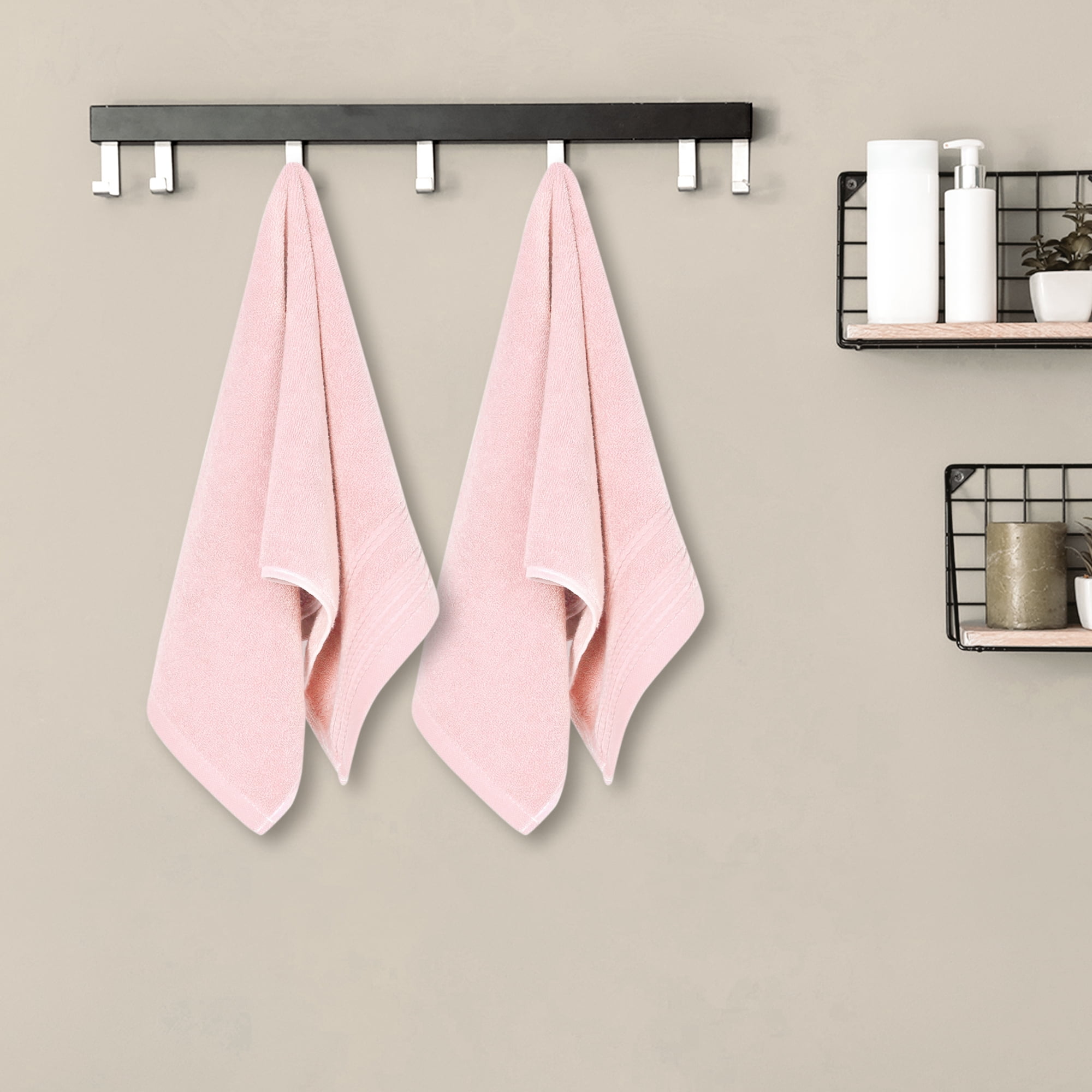 Unique Bargains 4 Pcs Striped Quick Drying Non-Linting Hand Towel Pink/Light Pink