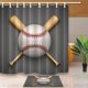thumbnail image 1 of Cortina de Baño Deportiva ABPHQTO Bola de Béisbol de Cuero y bates de Madera 160x180 cm con tapete de suelo 40x60 cm, 1 of 1
