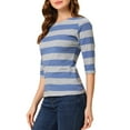 thumbnail image 4 of INSPIRE CHIC Chemises Rayées pour Femmes Coupe Ajustée Manches au Coude T-Shirt Col Bateau L Gris Bleu, 4 of 6