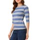 thumbnail image 4 of Camisetas de rayas para mujer Inspire Chic, corte ajustado, mangas de codo, cuello barco, T-shirt M gris azul, 4 of 6