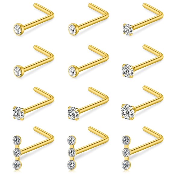 Briana Williams Bagues de Nez 20G Clous en L Diamant Rond Opale CZ Bagues de Nez Clou pour Femmes Hommes
