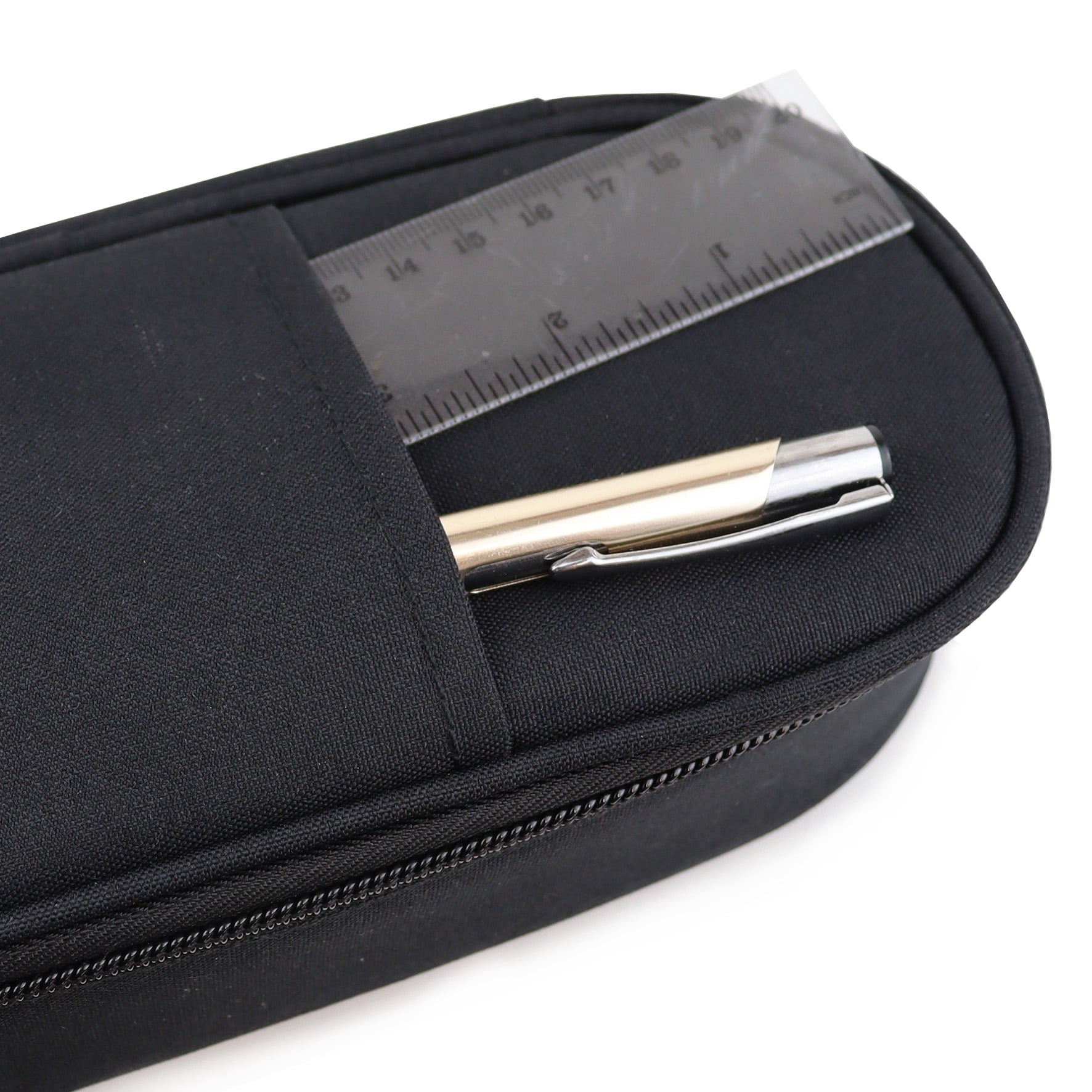 Pen+Gear Sporty Oblong Pencil Pouch with Slip Pocket, Black Polyester, College and High School