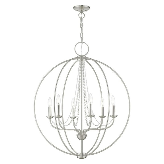 40916-04 Livex Lighting Arabella - 6 Light Globe Pendant In Shabby Chic Style-33.63 Inches Tall and 28 Inches Wide-Black/Brushed Nickel Finish