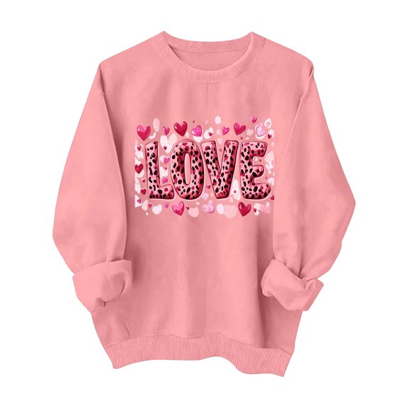 asdoklhq Valentine Shirts for Women Plus Size Women's Winter Day Fashion Printed Round Neck Long Sleeved Hoodie without Hat Pink M