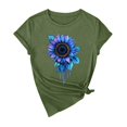thumbnail image 2 of ZHISHIMINGJUN Women's Trendy Tee Oil Painting Style Brilliant Blue Sunflowers Ombre Round Neck Short Sleeve Soft Drape Green Top for Casual Chic Style, 2 of 6