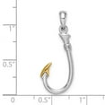 thumbnail image 2 of 12mm 925 Sterling Silver Rhodium Plated 3d Animal Sealife Fish Hook With 14k Accent Pendant Necklace Pendant for Women, 2 of 2