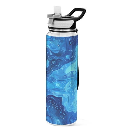 

32oz Transparent Sports Water Bottle with Straw BPA Free Tritan for Kids Adults Outdoor School Gym Fitness Blue Water Texture