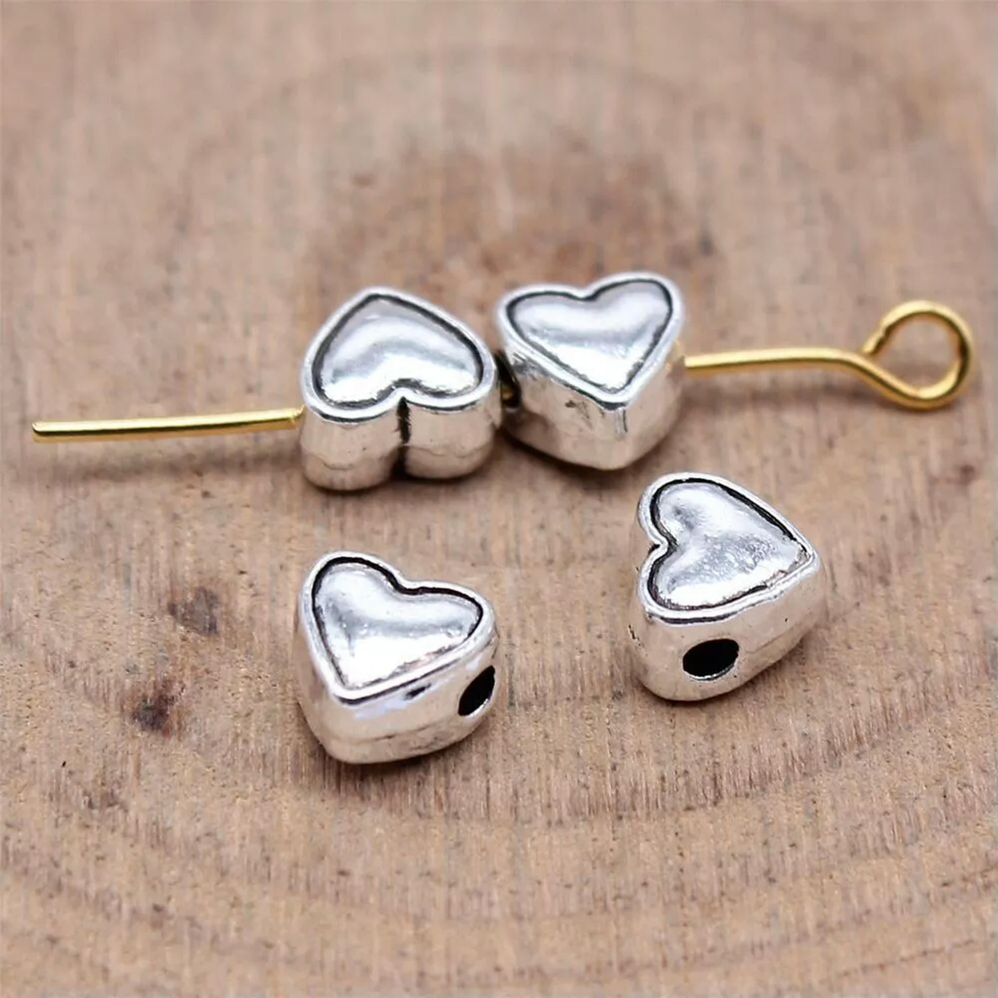 HOOUN 400 Pcs Antique Silver Heart Spacers 6x6MM B16853