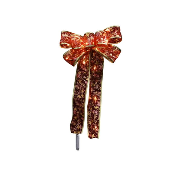 VerPetridure Christmas Tree Decoration Pendant Glowing Printed Bow Red Printed Bow Warm Lights LED Christmas Tree Ornaments Ribbon Bows for Home Christmas Tree Wreaths Decor