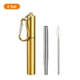 thumbnail image 3 of Unique Bargains 4Pack Reusable Metal Straws Telescopic Stainless Steel Straw Gold Flat Case, 3 of 6