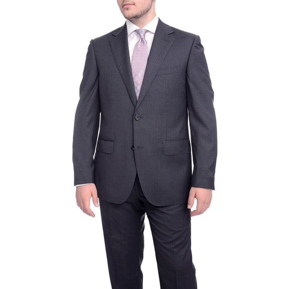 Napoli Classic Fit Navy Blue Glen Plaid Two Button Half Canvassed Reda Wool Suit