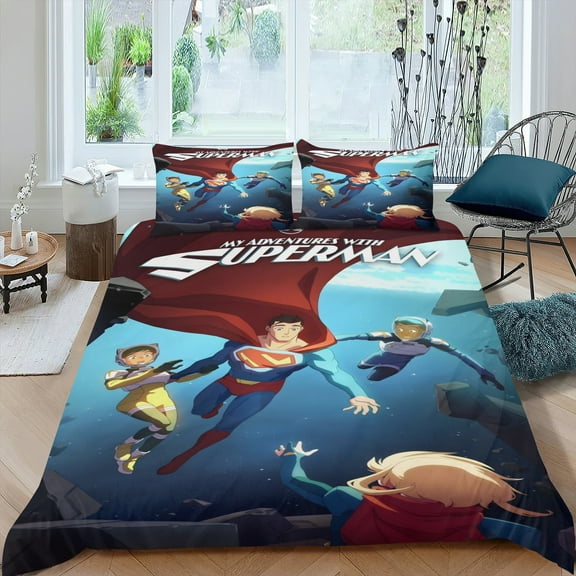 My Adventures with Superman thin bedding set has an iconic print,One duvet cover and two pillowcases.35" x 75"（90*190cm）