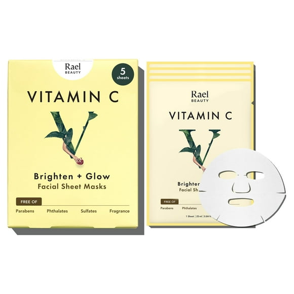 Mascarilla facial Rael Vitamin C con sérum iluminador, 5 hojas