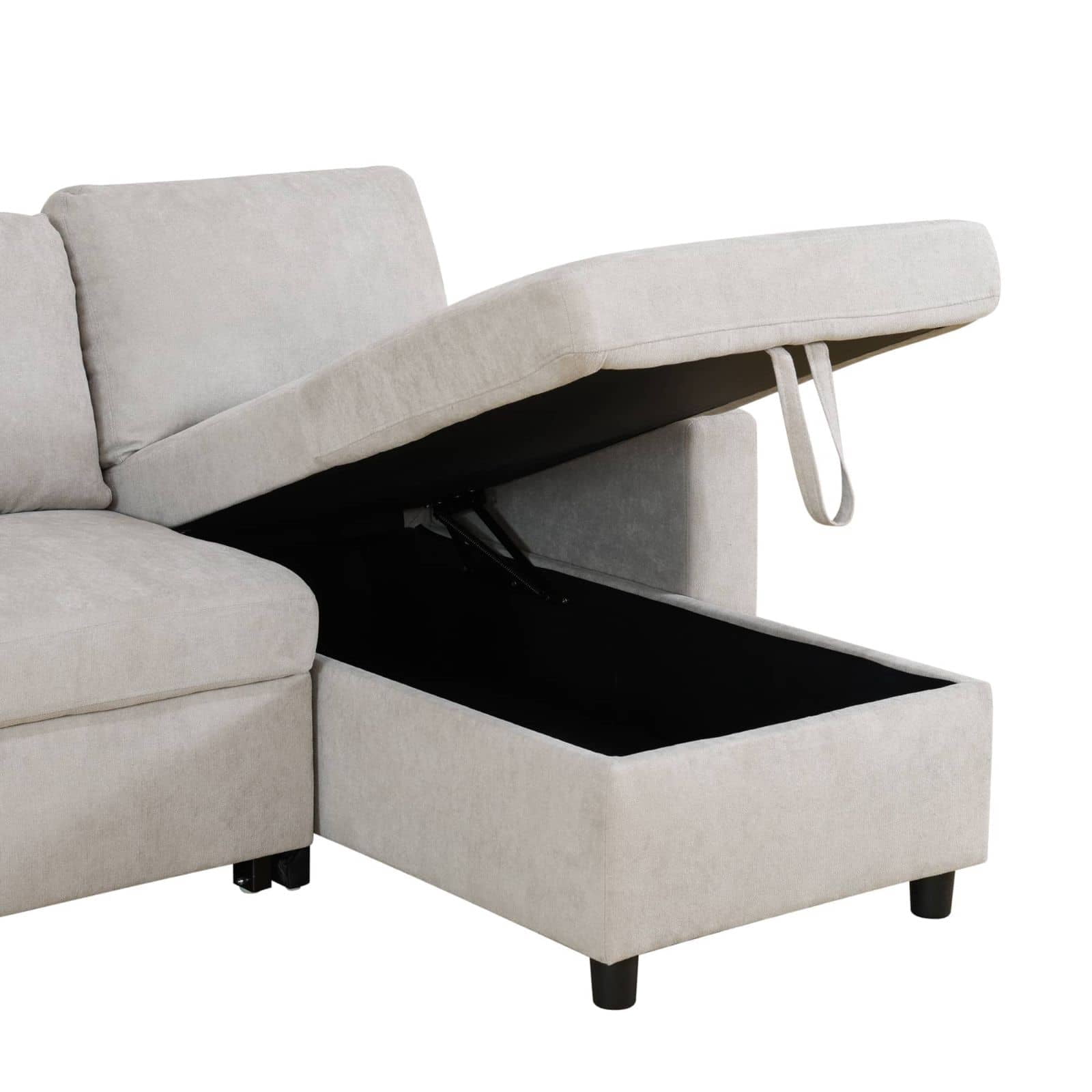 Pull Out Sofa Bed with Storage Chaise, L Shape Sectional Couch Bed Sleeper Sofa with 2 Pillows for Living Room, Light Grey