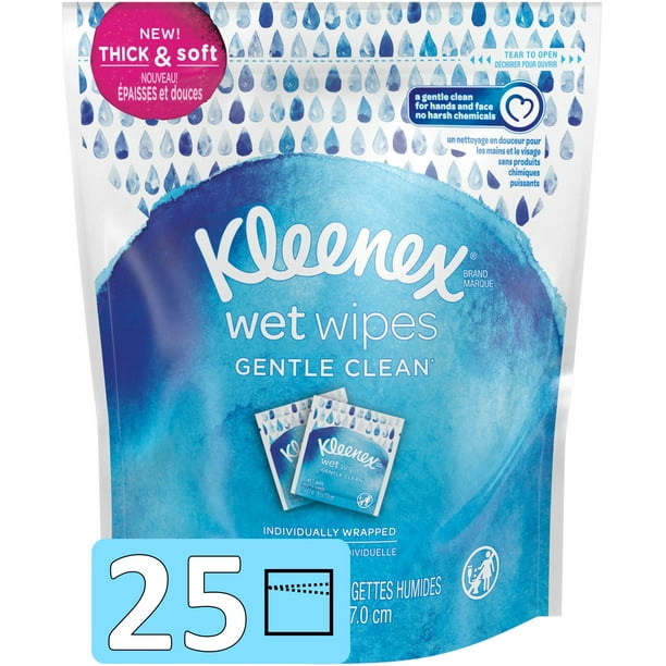 Kleenex Gentle Clean Wet Wipes for Hands and Face, (25 Total Wipes