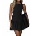 thumbnail image 2 of Women Dresses Cute Sleeveless Boat Neck Bowknot Ruffle Pleated A Line Flowy Zipper Mini Dress Black XS, 2 of 9