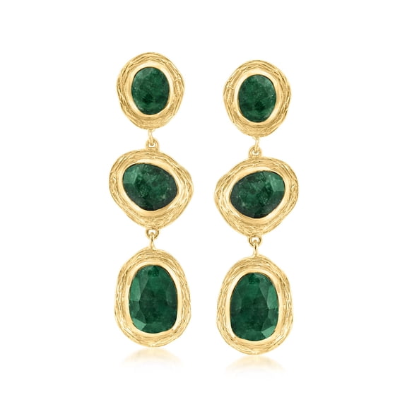 Ross-Simons 17.90 ct. t.w. Emerald Station Drop Earrings in 18kt Gold Over Sterling, Women's, Adult