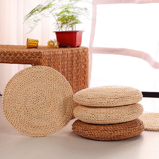 Round Straw Cushion Round Straw Cushion Yoga Meditation Cushion Silk Padding Floor Mat