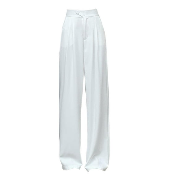 Pantalones anchos para mujer, rectos, informales, de cintura alta, para vestir formalmente. Blanco