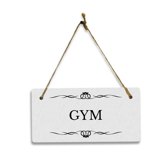 Gym (Flower Ornament) 5x10 Hanging Plus Wall or Door Sign | Rustic Twine | Range of Vibrant Decor Styles | Room Signs For Home and Business
