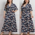 thumbnail image 1 of Lenago Robes d'Été Grande Taille pour Femmes Mode Féminine Aguichant d'Été à Col en V Imprimée à Manches Courtes Robe Grande Taille pour Fête Plage Robes en Liquidation, 1 of 9