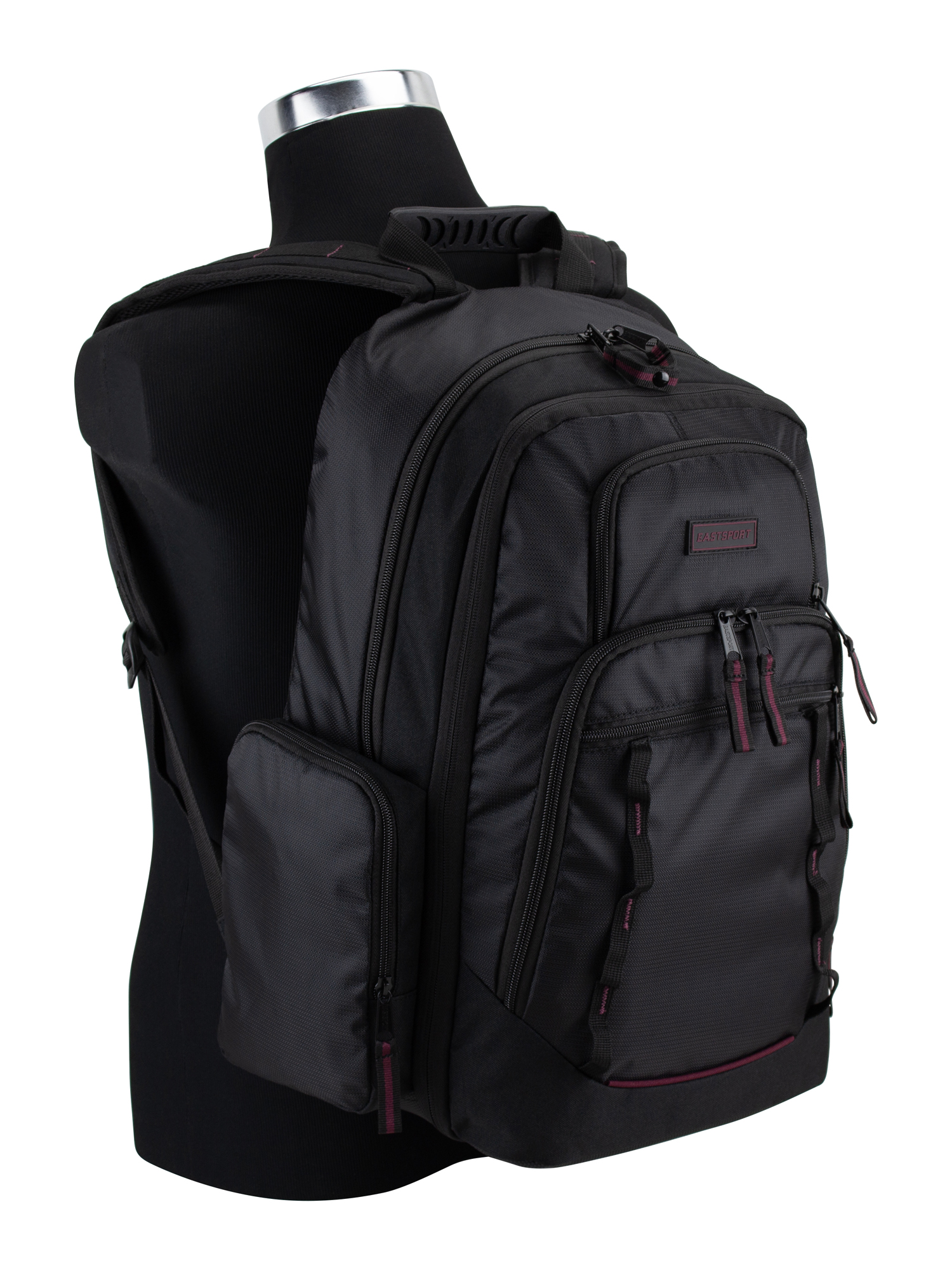 Eastsport Unisex Diamond Expandable Recycled Backpack, Black/Fig Pop