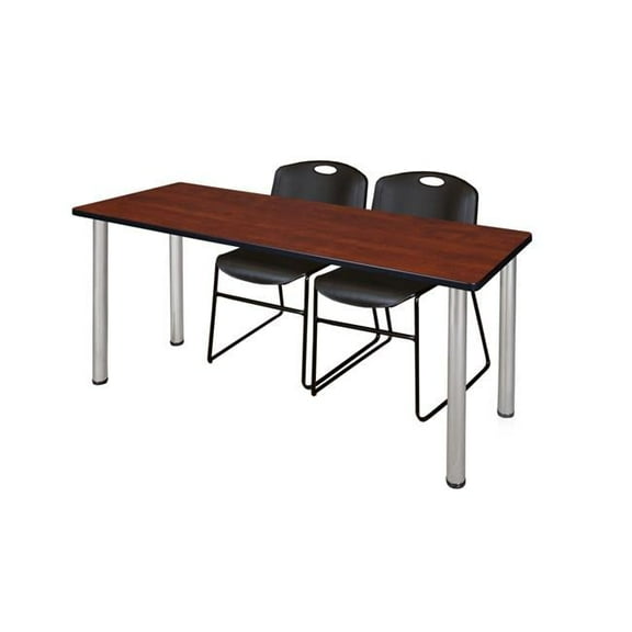 66 x 24 in. Kee Training Table, Cherry & Chrome & 2 in. Zeng Stack Chairs - Black