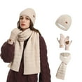 thumbnail image 2 of ZHOGXU Winter Beanie Hat Scarf Gloves Set For Women And Men Thick Caps Long Scarf Touchscreen Gloves Knitted Warm Comfortable Outfits 3 Pack For Daily Wear Beige One Size, 2 of 8