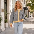 thumbnail image 6 of Womens Striped Cardigan Sweaters Long Sleeve Button Up Knit Tops Fall Winter Oversized Color Block Loose Open Front Casual Cardigan M, 6 of 7