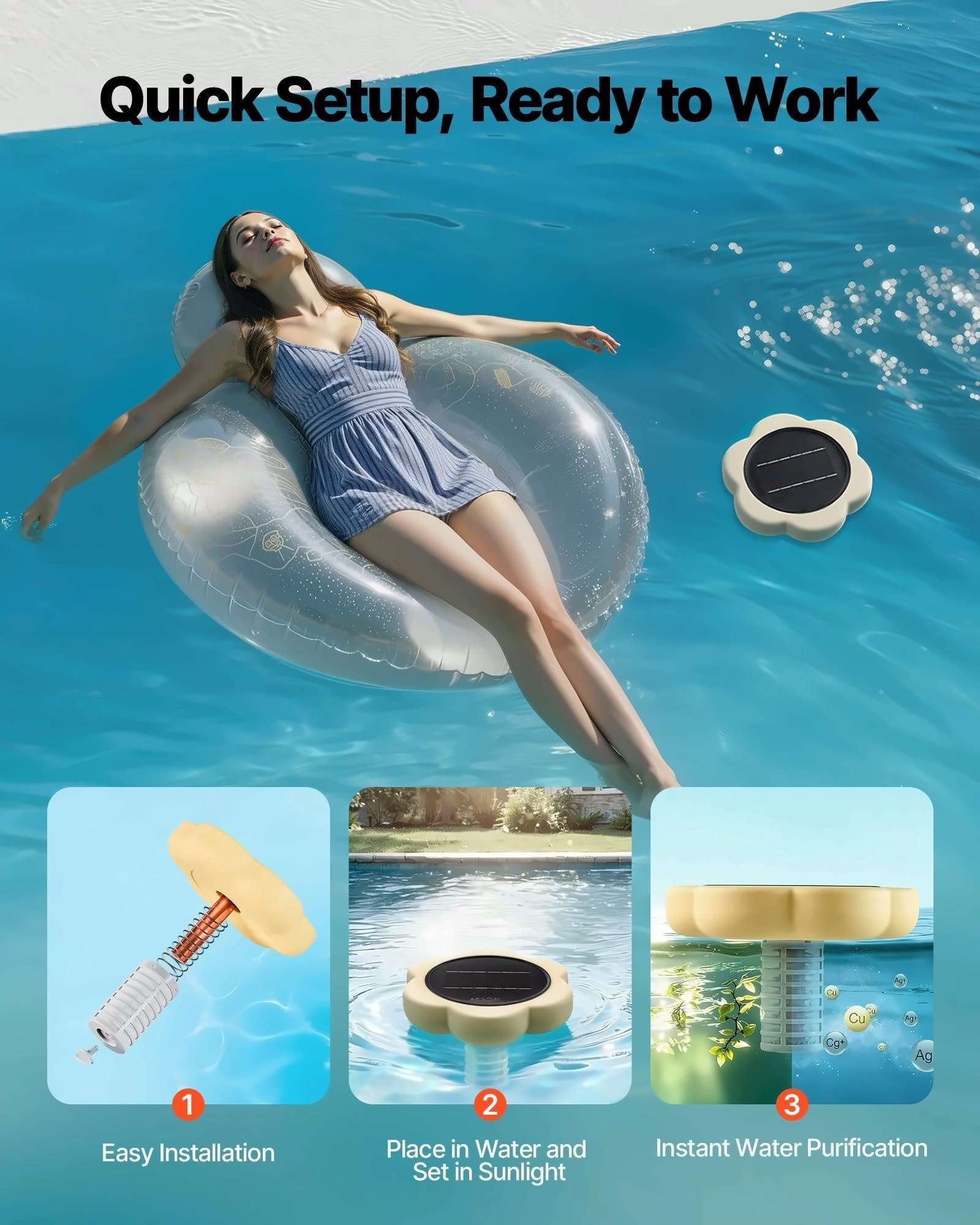 Solar Pool Ionizer for up to 45000 Gal, Copper Pool Purifier