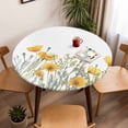 thumbnail image 5 of Yellow Poppy Flower Elastic Fitted Round Table Cover Floral Leaves Plant Waterproof Outdoor Tablecloth for Holiday Party, Picnic, Patio & Dining Fits Tables Up to 55"-60", 5 of 8