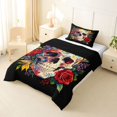 thumbnail image 2 of Homewish Watercolor Skull Skeleton Twin Comforter Sets,Floral Leaves Bedding Set,Happy Halloween Duvet,Black Reversible,2pcs,1 Comforter and 1 Pillowcase, 2 of 7