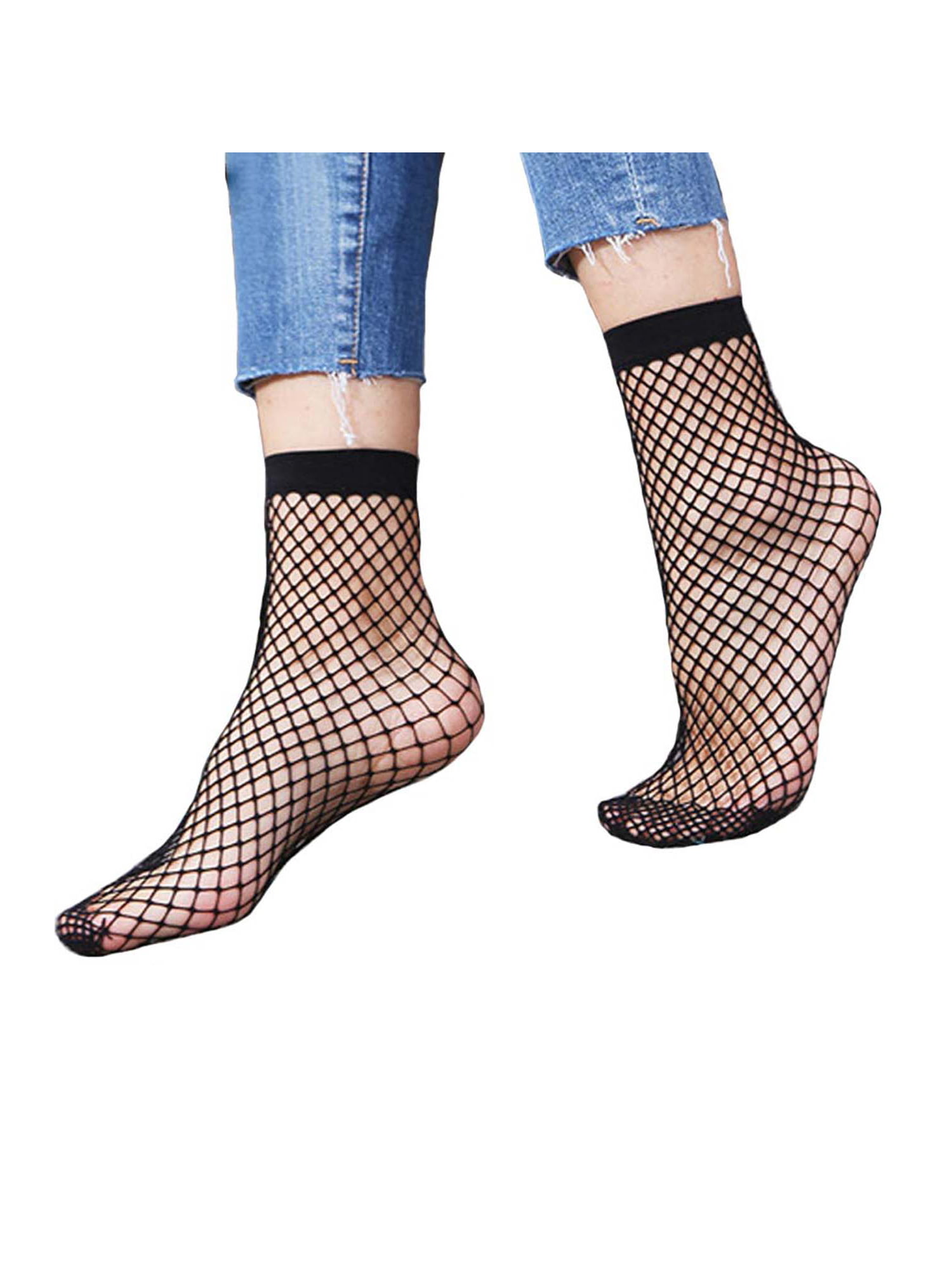 Black Girls Womens Sheer Lace Fishnet Ankle Socks one size
