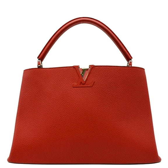 Pre-Owned LOUIS VUITTON Capucines MM Taurillon Leather Satchel Bag Orange