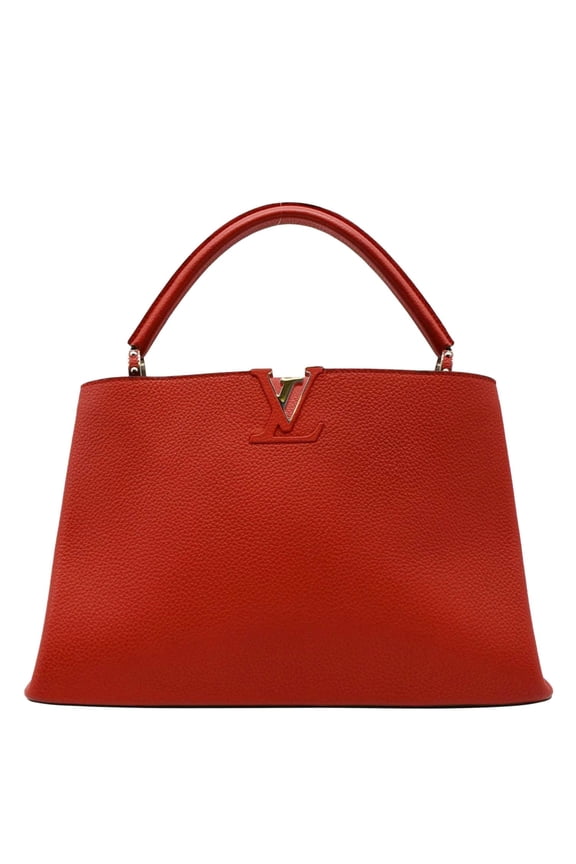 Pre-Owned LOUIS VUITTON Capucines MM Taurillon Leather Satchel Bag Orange