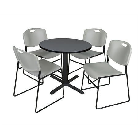 UPC: 0843532029657 | Regency 30 In. Round Laminate Table- Grey & Cain Base With 4 Grey Zeng Stack Chairs