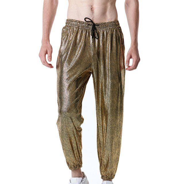 Hombres Casual Moda Cordones Elástico Serpiente Estampado dorado Pantalones de chándal Pantalones con cordón Pompotops oipoqjl42257
