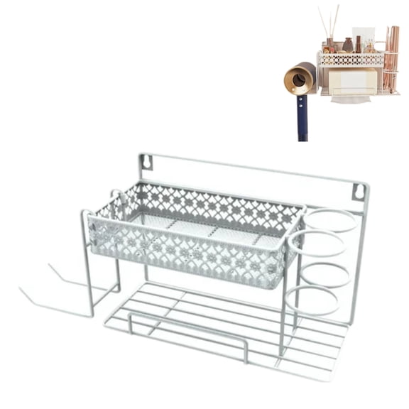 Bathroom Hair Blow Dryer Holder and Hot Tool Organizer – Wall Mounted Countertop Hair Appliance Caddy Shelf, Metal Vanity Storage Rack for Straightener and Curling Iron