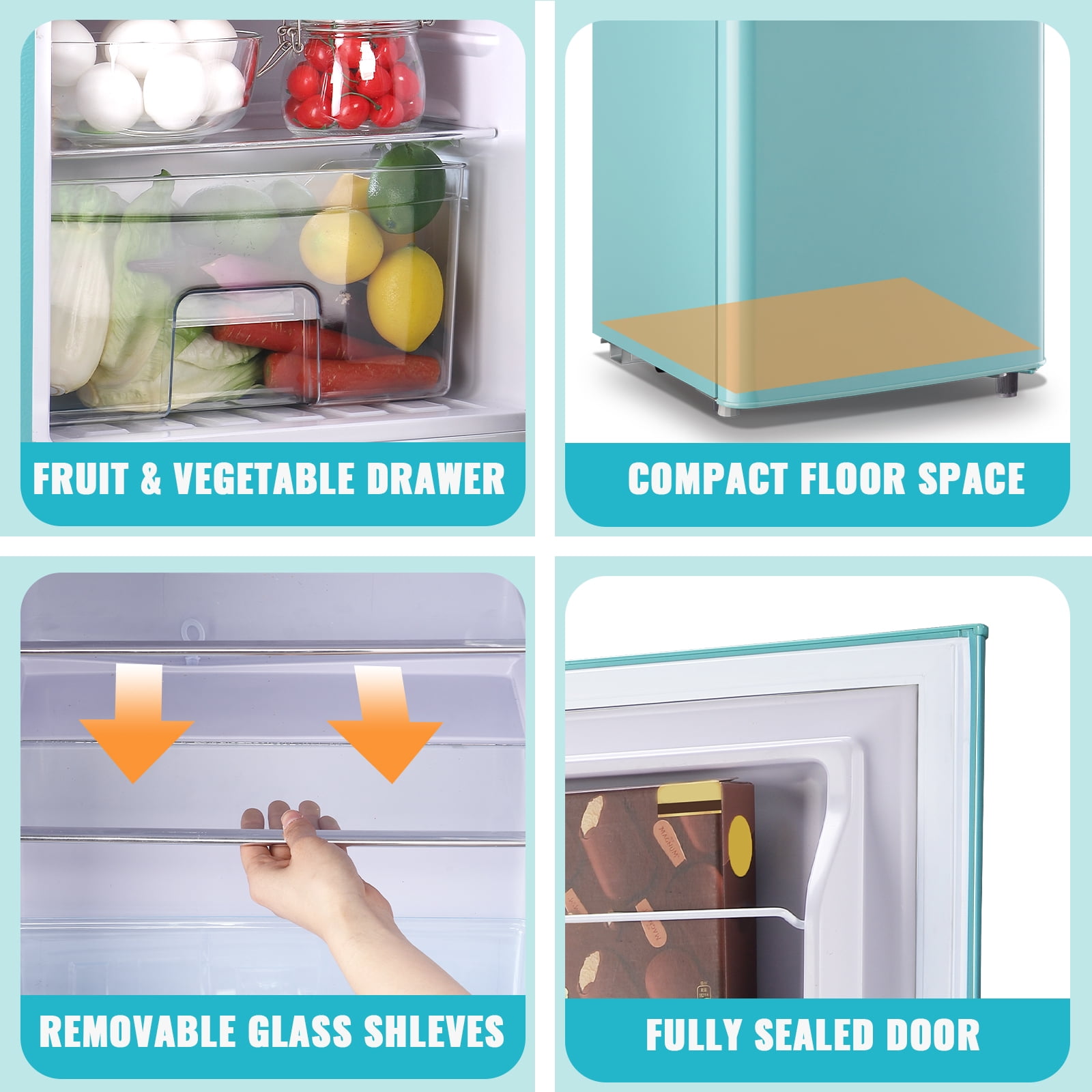 WANAI Small Retro Dual Door Refrigerator 3.5 Cu.ft Blue Fridge with Freezer for Dorm Apartment New