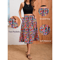 thumbnail image 3 of Gleelaud Flowy Skirt Midi Length Elastic High Waist A-Line Skirt with Pockets Boho Skirts for Women Flower Printed, 3 of 6