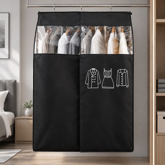 Tutuviw Black Clothing Rack Covers, Hanging Garment Bag Organizer Storage Cover Closet Storage Bottom Enclosed Garment Rack Cover Dustproof Protector