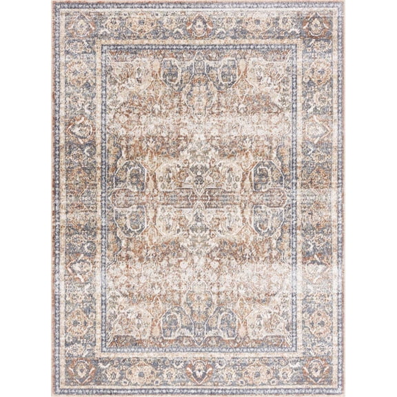 BoutiqueRugs Arias Farmhouse Area Rug - Machine Washable - Beige, Camel, Medium Gray - 2' x 3'