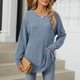 thumbnail image 6 of Lenpel Women's Tunic Tops Ribbed Knit Long Sleeve Crew Neck Side Split Loose T Shirts Soft Casual Tee Blouses Fall Fashion Outfits(Blue,Small), 6 of 7