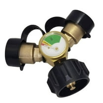 Propane Tanks Hose Splitter Adapter With Gauge, Double Valves Y Connector Suitable For BBQ Grills & Heaters, Gas Burners