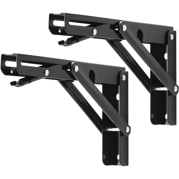 2026 NEW Folding Shelf Brackets, Heavy Duty 8 Inch Collapsible Corner Bracket, Black Wall Mount L Hinge for DIY Wood Shelves 2PCS