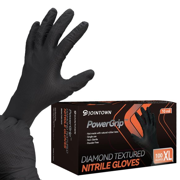 Guantes Jointown de nitrilo resistentes de 10 mil, talla XL, negros, 100 unidades