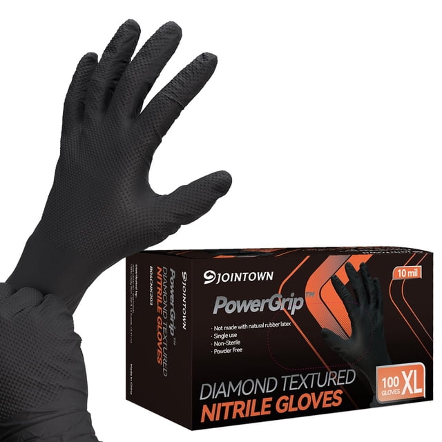 Guantes Jointown de nitrilo resistentes de 10 mil, talla XL, negros, 100 unidades